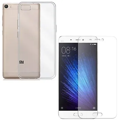 For XIAOMI MI 5 TEMPERED GLASS SCREEN PROTECTOR + CLEAR SILICONE TPU CASE COVER • £5.45