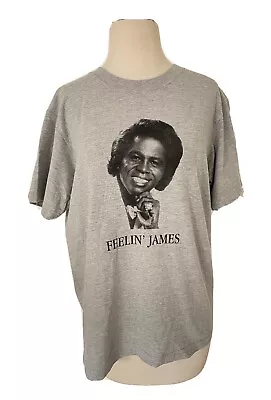 BBP T-SHIRT Mens M Gray Cotton Black Graphic Feeling James Brown Funky President • $75