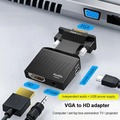 £4.86 • Buy VGA INPUT To HDMI OUTPUT Video Audio Converter Cable Adapter 1080 For TV PC DVD