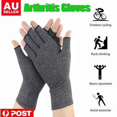 $12.98 • Buy Fingerless Heated Arthritis Hand Support Compression Gloves Half Finger Mittens