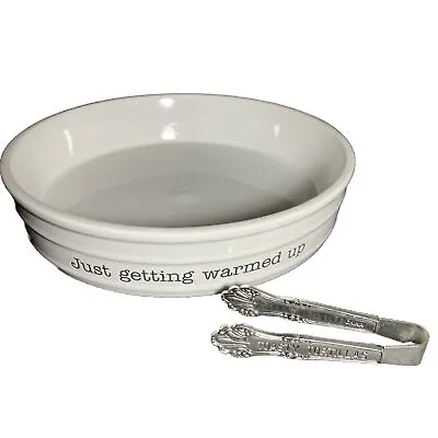 White Mud Pie Ceramic Tortilla Warming Dish And Tongs NO LID • $19.99