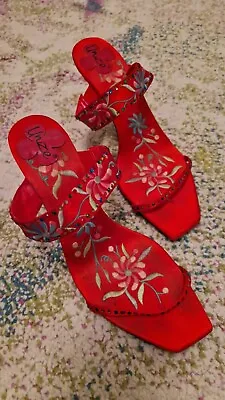 Red Satin Heeled Mules Size 5 • £9.30