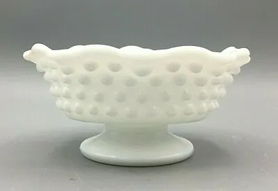 Vintage Fenton Milk Glass Hobnail Ripple Lip Pedestal Candy Dish Candle Holder • $12.38