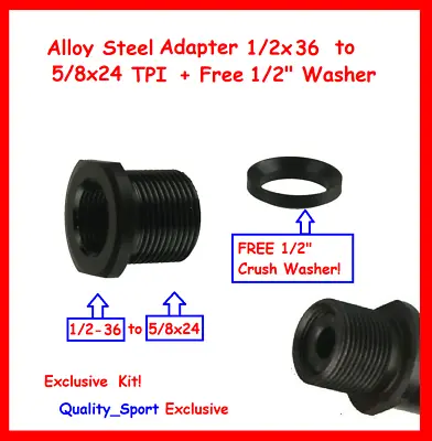 Steel Muzzle Thread Adapter From 1/2x36 To 5/8x24 TPI Conversion Black • $9.99