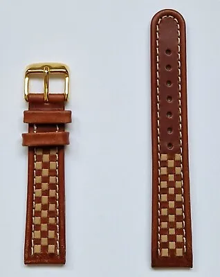 18mm Genuine Calf Watch Strap  Chequered Racing Design In Black/Brown/Tan • £11.95