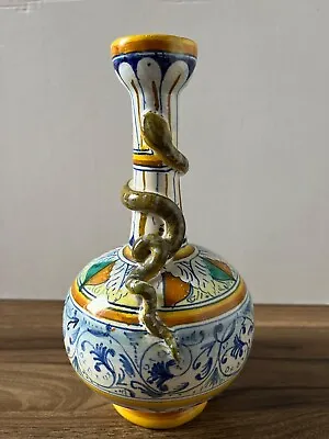 Antique Cantagalli Italian Majolica Firenze Vase With A Snake Neck - VGC • £35