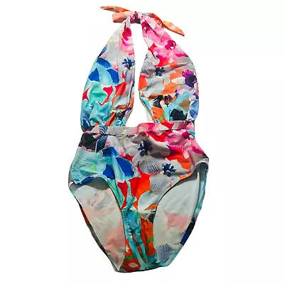 6 Shore Road Floral Cabana Halter Plunge Neck OnePiece Swimsuit Size S Small NWT • $52.49