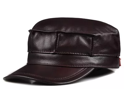 Men Genuine Leather Winter Octagonal Hat Earmuffs Newsboy Warm Beret Peaked Caps • $35.63