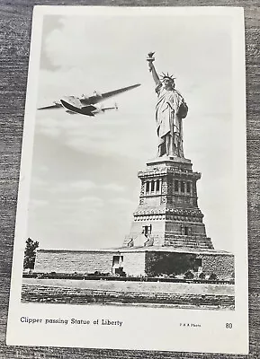 Vintage Airplane Postcard Clipper Passing Statue Of Liberty RPPC • $5.99