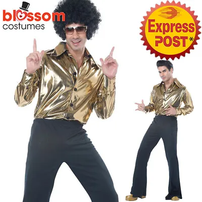 CA886 Disco King 70s Gold Costume 1960s Fancy Dress Up Retro 1970s Hippie Outfit • $59.75