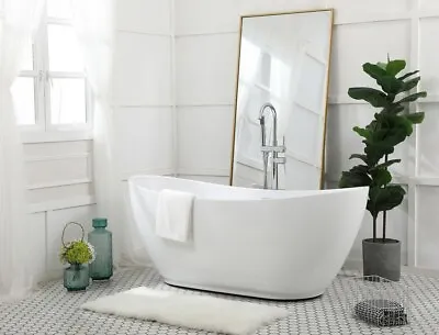Glossy White Freestanding Modern Acrylic Bathtub Bathroom Soaking Bath Tub 67 In • $1964.29