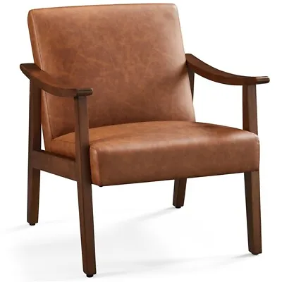 Mid-Century Faux Leather Armchair Upholstered Accent Chair For Living Room Used • $49.99