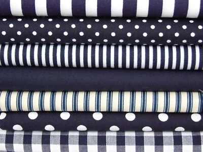 £2.75 • Buy NAVY Blue Stripe SPOT Spotty Polka Dot COTTON FABRIC Dress Craft Quilting