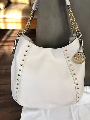 NWT Michael Kors Middleton Pebbled Soft Leather Studded Shouder Hobo Bag Ivory  • $270