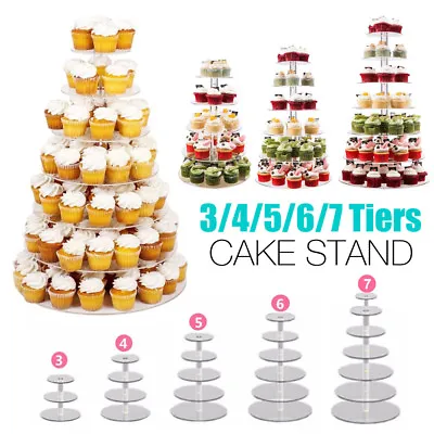 3/4/5/6/7 Tier Acrylic Clear Round Cupcake Cake Stand Birthday Wedding Party AU • $17.79