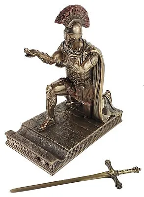 7 1/4  Roman Centurion Officer Soldier Kneeling W/ Spear Statue Bronze Finish • $70.88