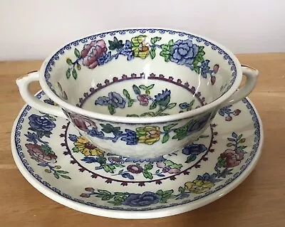 Vintage Masons Regency Twin Handle Soup Bowl Coupe With Saucer VG Condition • £10