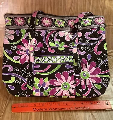 Vera Bradley Purple Punch Tote Shoulder Bag Purple Green  Pink Retired Pattern  • $15