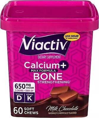 Viactiv Calcium +Vitamin D3 Supplement Soft Chews Milk Chocolate 60 Chews - Ca • $20.99