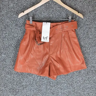 $16 • Buy NEW Zara TRF Womens Shorts Size S Small Brown Red Faux Leather Belt Pockets