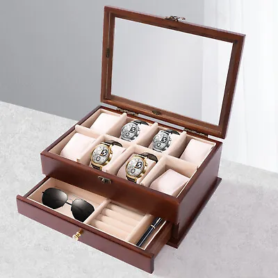 Mens 8 Grids Wooden Watch Display Case Jewelry Collection Storage Holder Box • $37