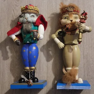 Wooden VTG BRN Mouse King Nutcracker Lion Nutcracker Set Of 2 With Resin Face • $45