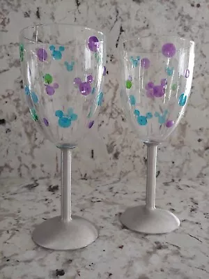 Mickey Mouse Ears Design Walt Disney  2 Acrylic Wine Goblets With Pewter Bases • $5.99