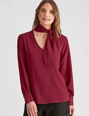 Liz Jordan - Womens Tops -  Woven Neck Tie Top • $15.48