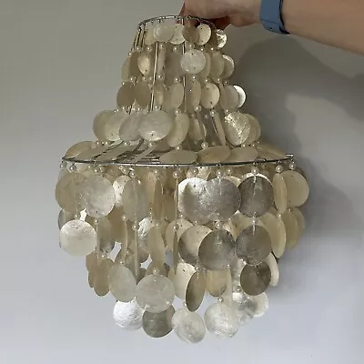 Mother Of Pear Shell Tiered Lampshade Chandelier Ceiling Lamp Light Fitting Vtg • £48