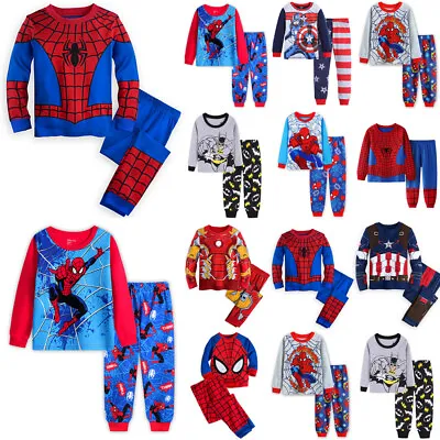 Baby Boys Kids SpiderMan Avengers Super Hero Pyjamas Nightwear Sleepwear Pjs Set • £8.69