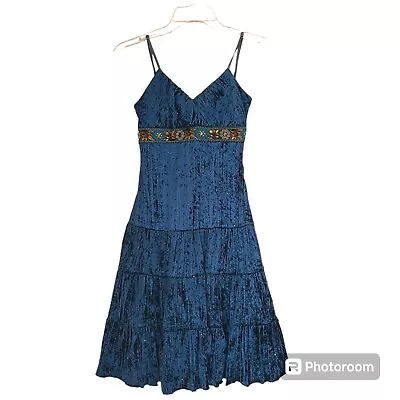 La Belle Crushed Velvet Gypsy Fairycore 90s Y2K Sequin Floral Fit Flare Dress • $25