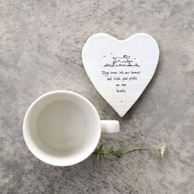 Heart Porcelain Coaster - Dogs Come Into Our Home | East Of India Gift • £8.95