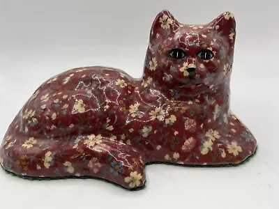 Vintage Decoupage Ceramic Cat Figurine Mauve And Cream Floral Cottagecore • $9.99