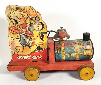 Vintage Fisher Price Donald Duck Walt Disney Locomotive Train Pull Toy • $39.99