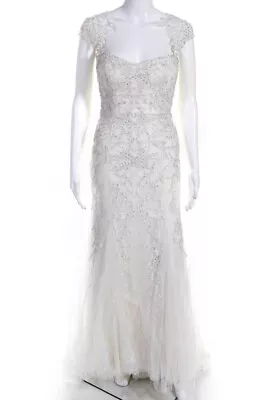 Monique Lhuillier Womens Radiance Lace Crystal Wedding Dress Ivory Size 0 • $1538.01