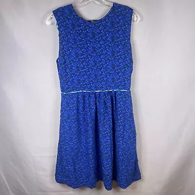 Matilda Jane Dress Womens 10 Blue Sleeveless A-Line Pockets Floral Sundress Zip • $23.97