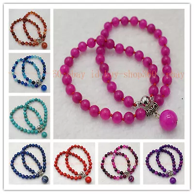 New Fashion 8/10mm Multicolor Gemstone Beads Round Pendant Neckalce 18  AAA++ • $6.99