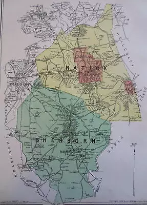 Natick & Sherborn Middlesex Mass. 1889 Walker Detailed Township Map • $54.40