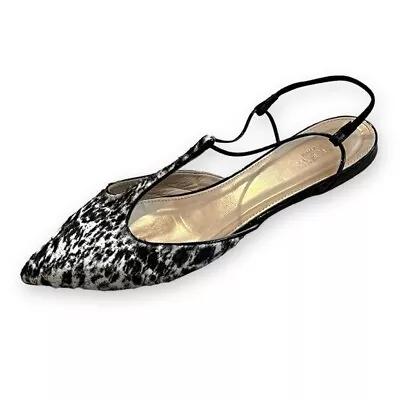 J Crew Collection Calf Hair T-Strap Flats Slip On Pointy Toe #E0024 Size 9.5 • $44.99