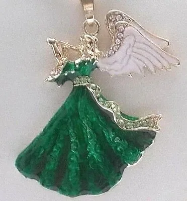 Betsey Johnson Christmas Musical Horn Playing Green Angel  Pendant Necklace • $31.99