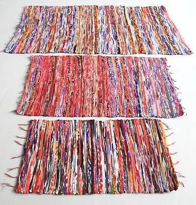 Ethnic Indian Recycled Velvet Rag Rug - 3 Sizes Small Medium Large Eco Hippy Mat • £24.68