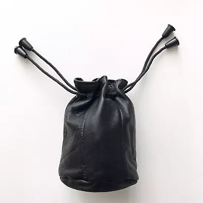 VINTAGE 1990’s Soft Chic BLACK LEATHER Drawstring MINI Accessories Jewelry POUCH • $5