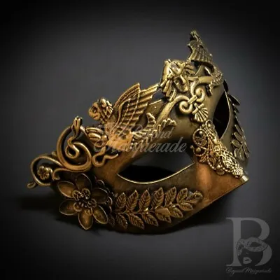 Mens Roman Warrior Venetian Costume Theatre Masquerade Ball Mask [Gold] • $24.95