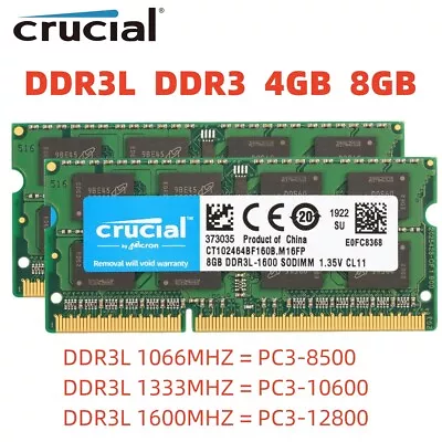 Crucial DDR3 DDR3L 4GB 8GB 1600 MHz 1333 Memory RAM SO-DIMM For Laptop Notebook • $22.70