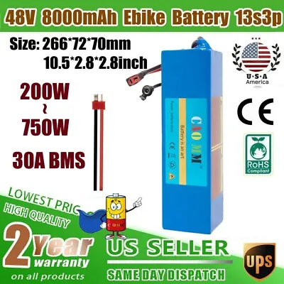 48V 8000mAh Lithium Ion Battery Pack For 200W-750W Ebike Electric Motor Bicycles • $109.99
