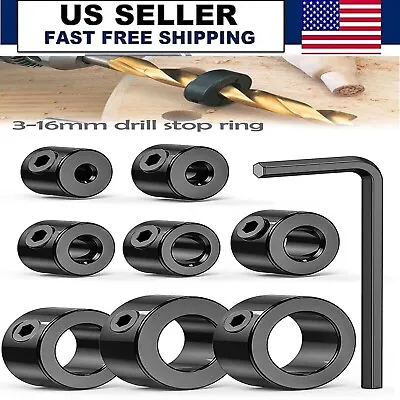 9Pcs 3 - 16mm Drill Bit Depth Collar Set Stop Drilling Stopper Ring Hex Wrench • $8.40