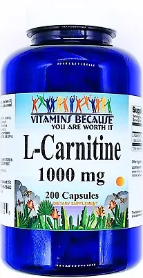 1000mg L Carnitine 200 Capsules Free Form Dietary Supplement • $16.82