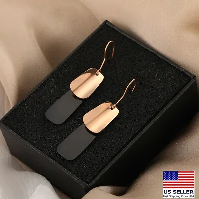 Fashion Women Simple Earrings Black Gold Geometry Metal Tassel Ins Stud 0494 • $5.99