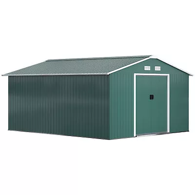 Outsunny 13 X 11ft Garden Shed Storage With Foundation Kit And Vents Green • £579.99