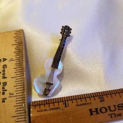 Vintage Mother Of Pearl Shell Guitar Violin Bass Brooch Pin Pendant • $18